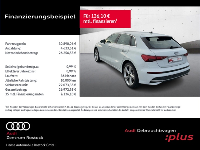 A3 Sportback 30 TFSI S tronic+Navi+Led+Pano+Carp